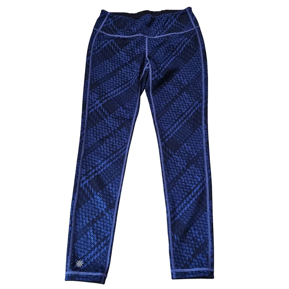 Athleta Reversible Print Leggings Blue Athletic High Waist - Picture 2 of 6